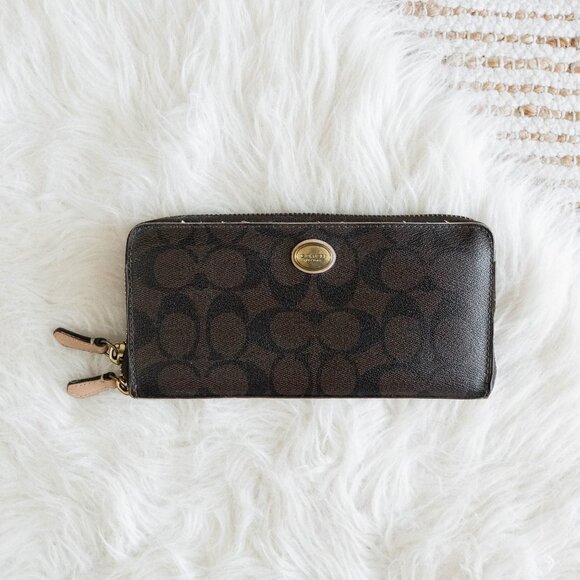 Coach Peyton Long Zip Around Wallet F50180 Signature CC Accordion Brown Tan - Picture 2 of 12